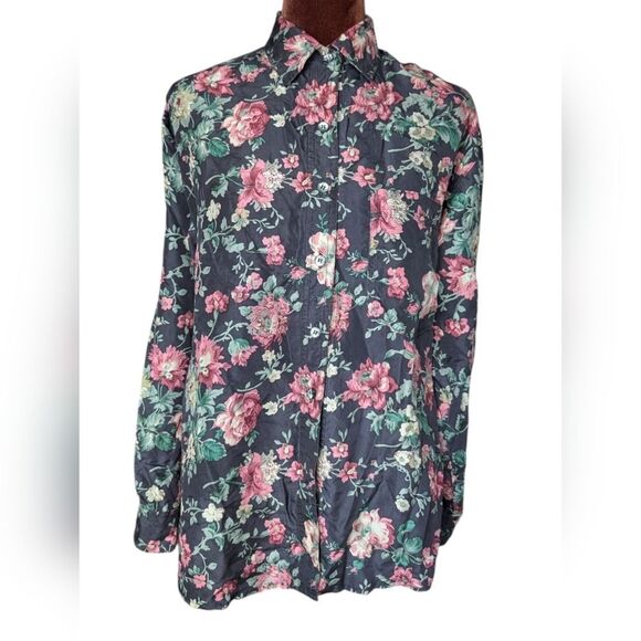 Willow Ridge 💯 silk Oversized Floral Wild Rose Flowy Button Down Shirt Size S - Picture 8 of 9